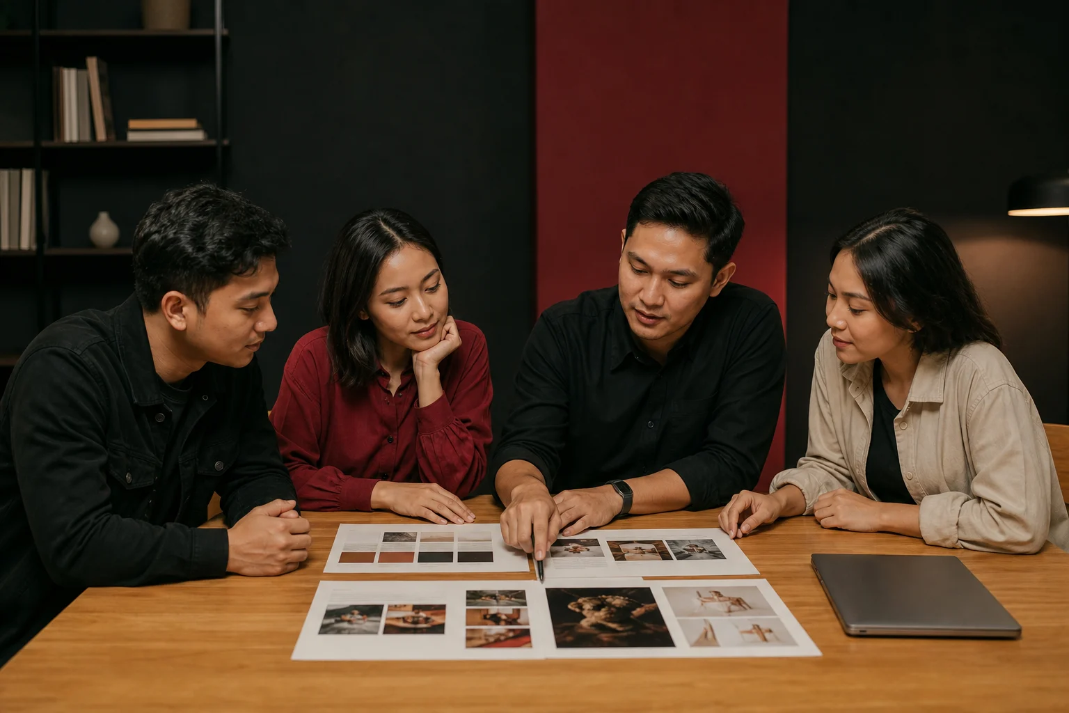Creators and a strategist reviewing content direction together